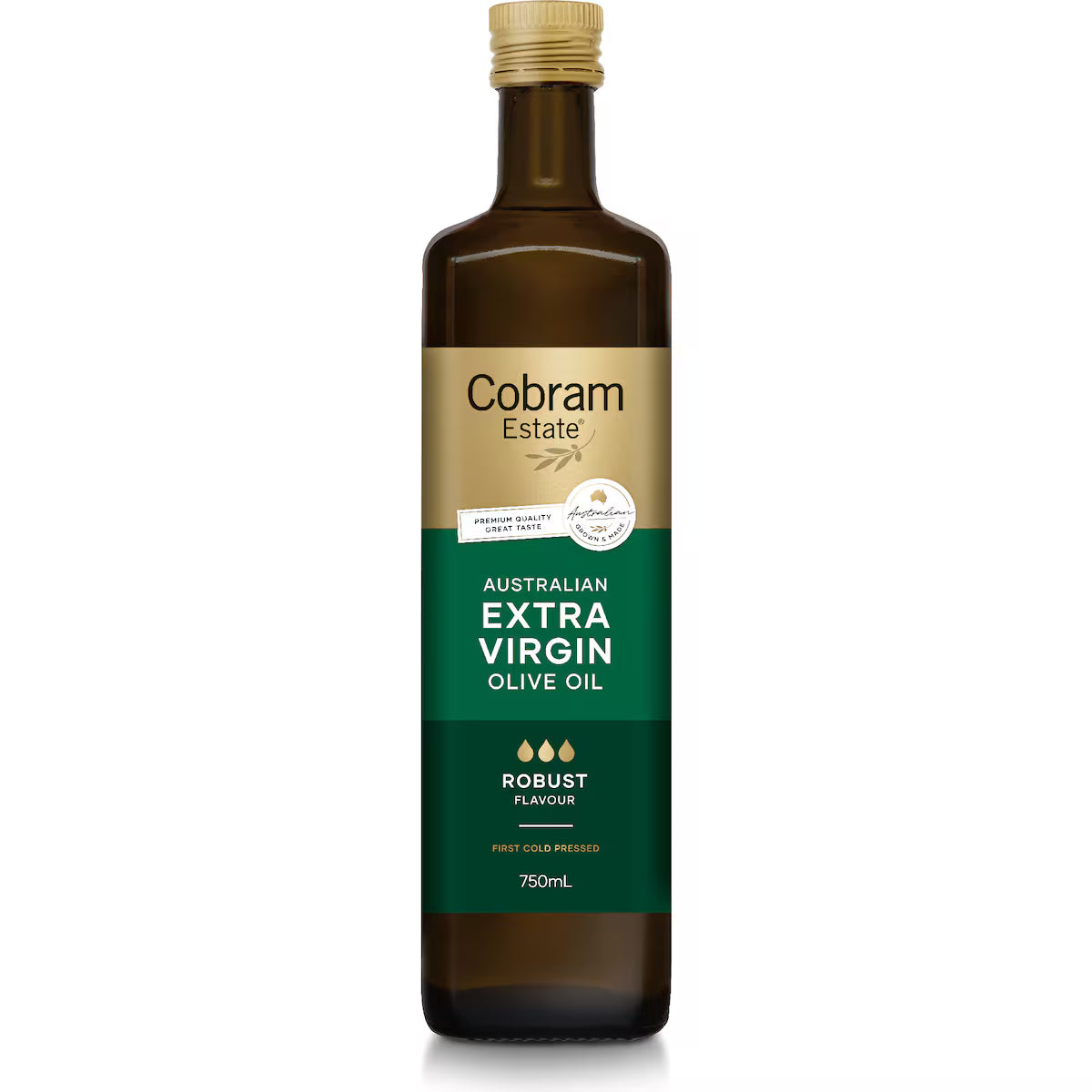 Cobram Estate 浓郁风味特级初榨橄榄油变体图，深绿色标签适合红肉料理