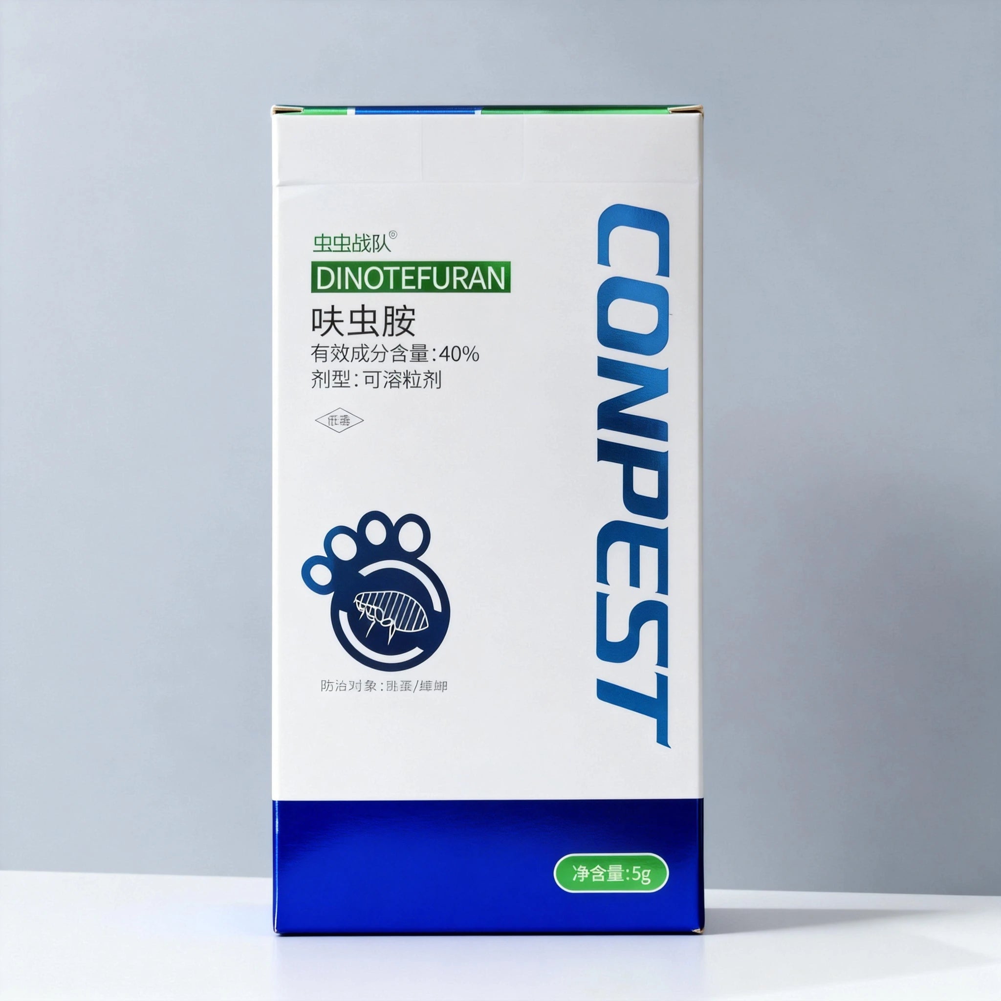 虫虫战队蟑螂药标准款包装正面，白色袋身印有产品名称和德国技术标识。