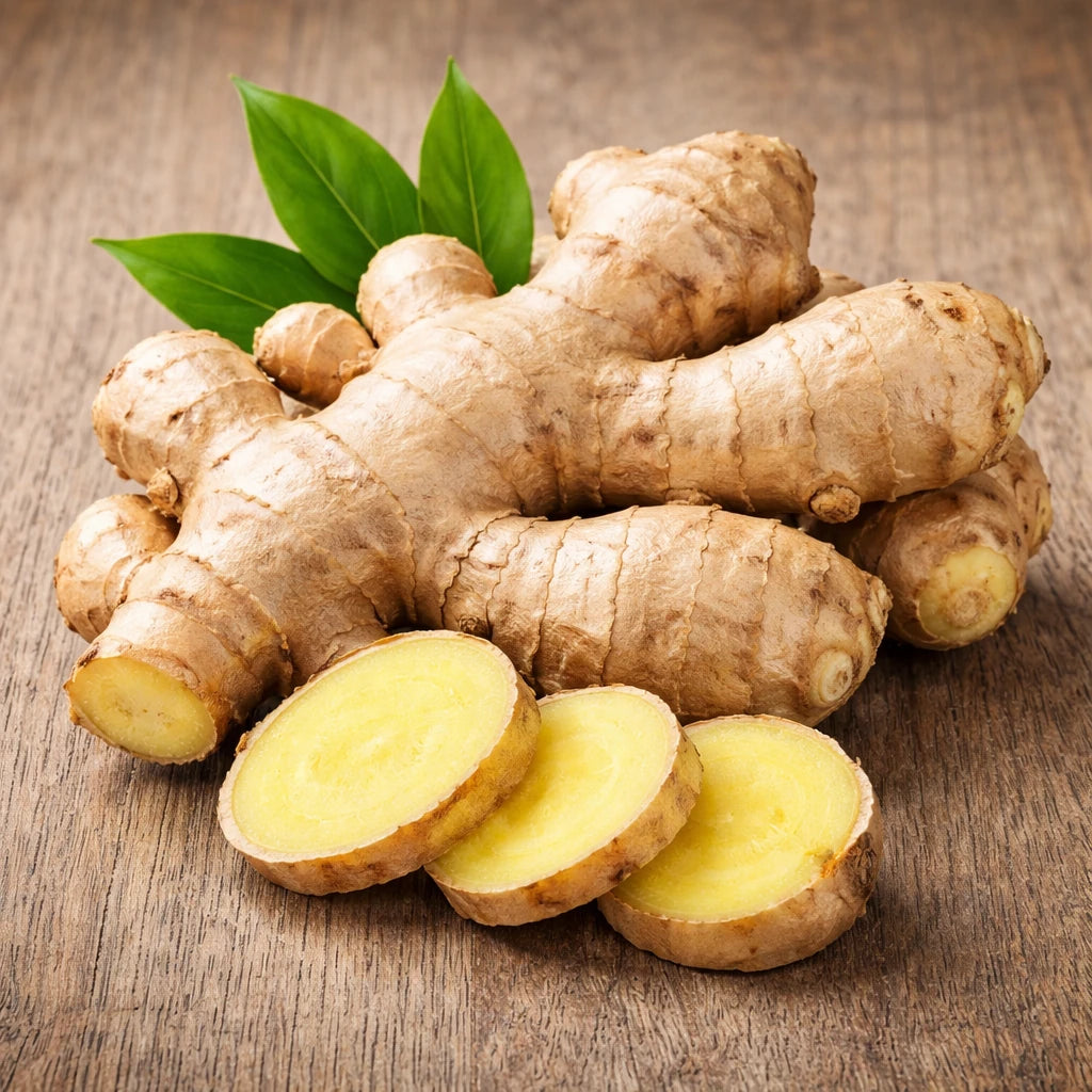 Cozy Nook 严选老姜特写，表皮金黄纹理清晰，适合炖汤炒菜去腥提味。