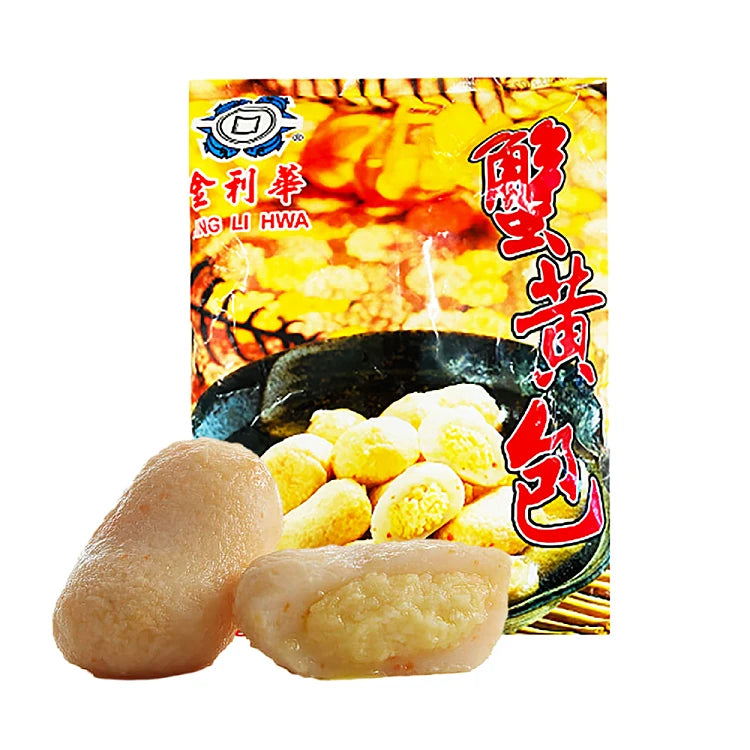 金利华蟹黄包冷冻包装正面图，展示台湾风味鱼糜制品与品牌标识