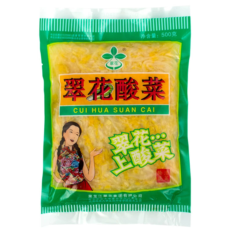 翠花东北酸菜 500g 包装正面图，展示品牌与净含量信息