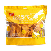 脆状元农家红薯片350g大包装，黄色密封袋装，正面印有农家红薯片字样及卡通红薯形象，透明开窗可见内部酥脆红薯片。