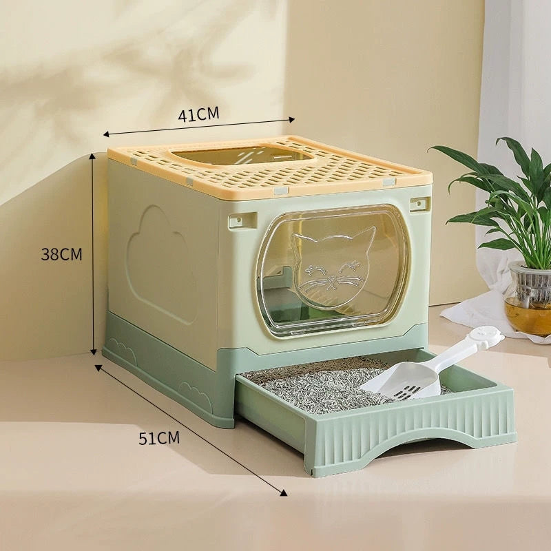 柜子造型全封闭抽屉式猫砂盆尺寸图51cm长带猫砂铲绿色款