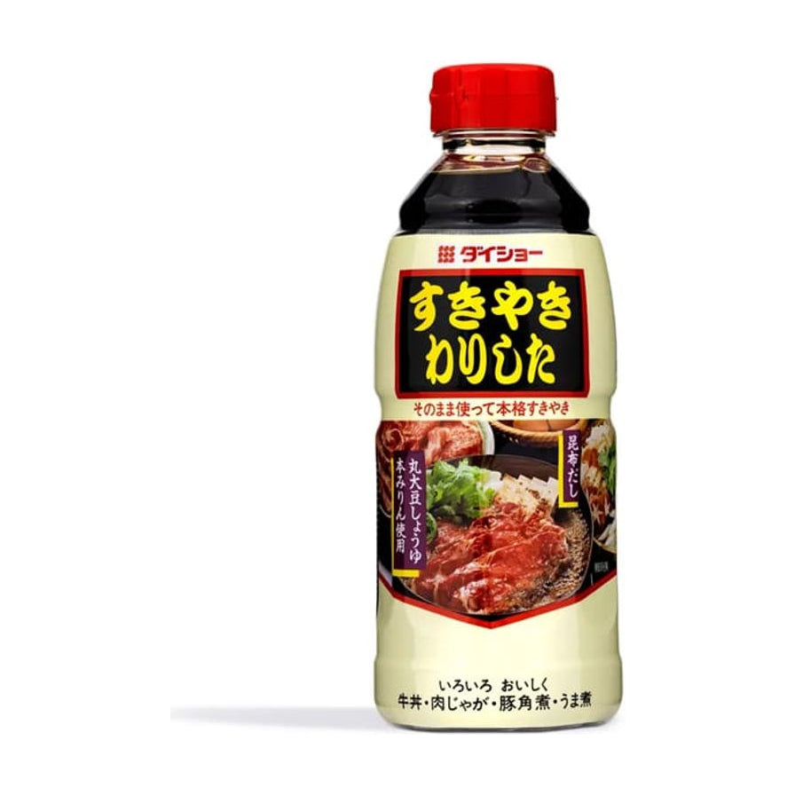 大正品牌寿喜烧酱汁瓶装正面图，包装印有日式火锅料理图案及日文说明