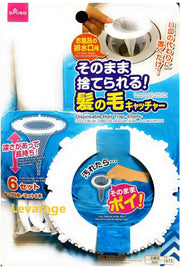 DAISO 深型浴室排水口毛发收集网包装，含 6 套一次性滤网与固定环，用于防堵塞清洁。