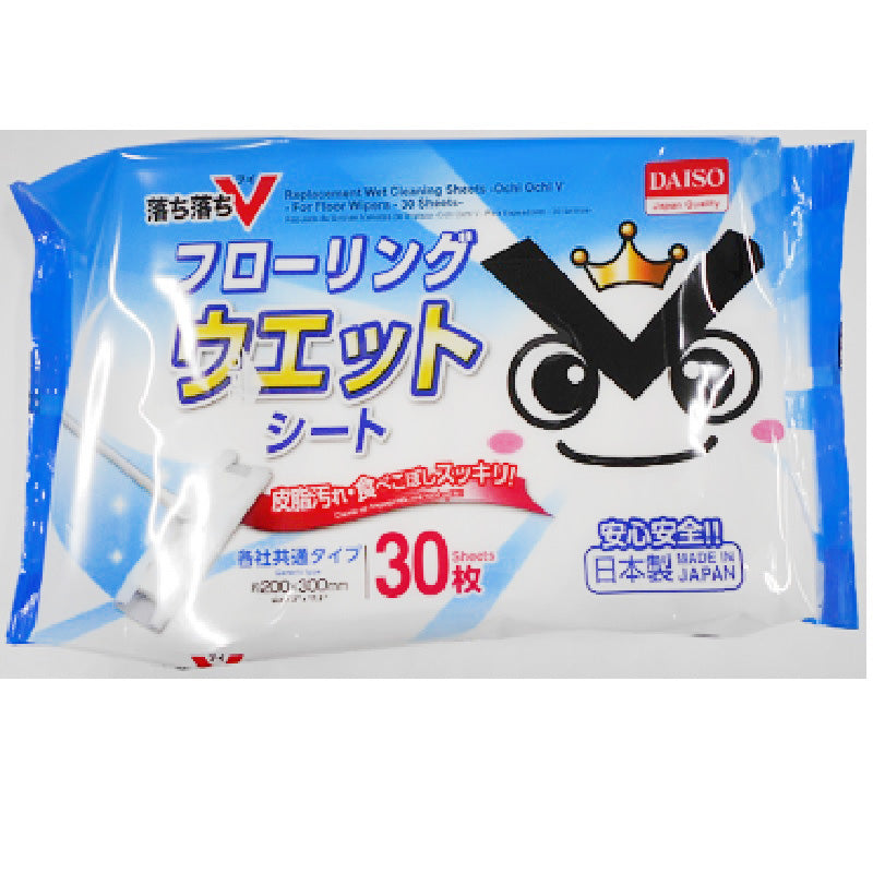 日本大创地板清洁湿巾包装正面，白色袋装设计展示产品外观