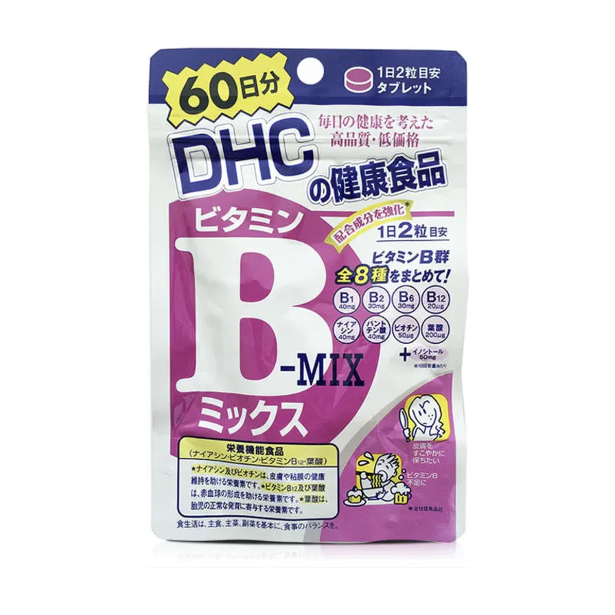 DHC 维生素B - MIX 日本包装袋正面，标有60日分、8种B族、1日2粒目安等文字