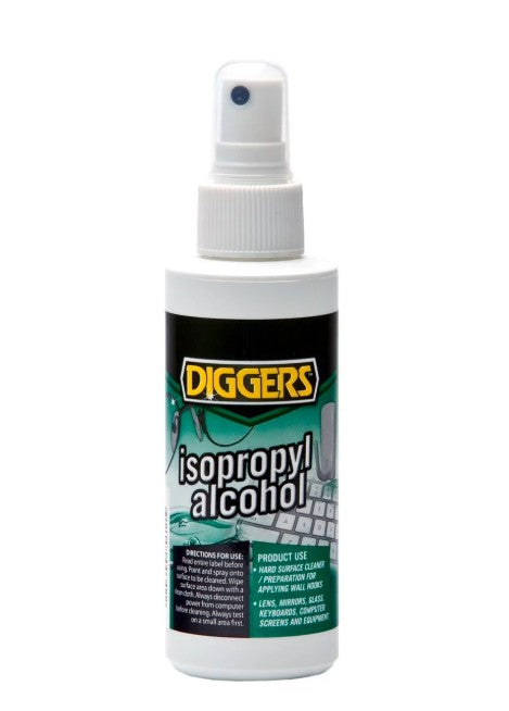 DIGGERS 异丙醇清洁喷雾 125ml 瓶身正面，适用于数码屏幕和键盘除垢