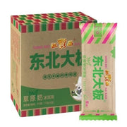 东北大板草原奶冰淇淋五支装正面包装图，展示经典红色品牌标识与奶油色冰棒图案
