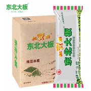 东北大板绿豆冰棍五支装包装盒正面，展示经典绿色包装与产品实物图