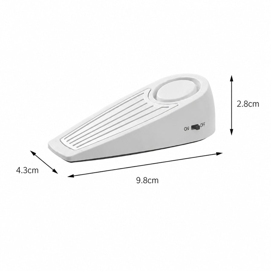 门阻报警器尺寸标注图，显示长度9.8cm，宽度4.3cm，高度2.8cm。