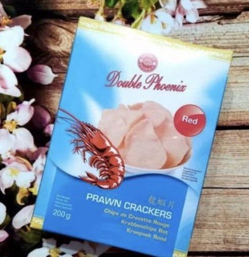 双凤牌经典红色包装龙虾片生胚，200g 袋装正面展示