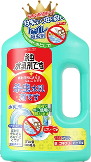 日本进口下水道杀虫乳剂瓶身正面，专为消灭地漏小飞虫和蛾蠓设计