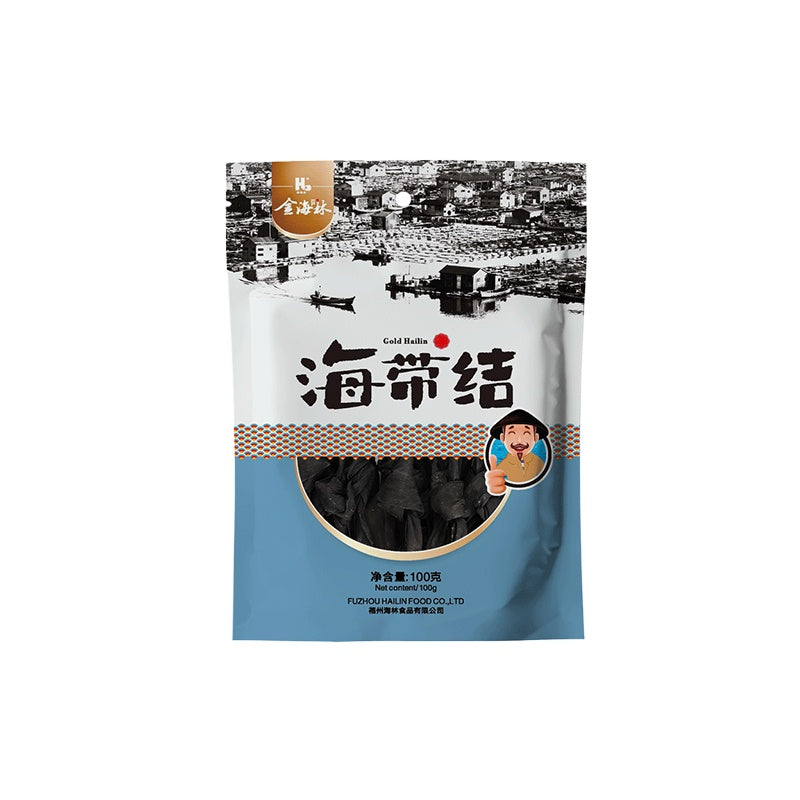 金海林日晒海带结干品包装正面，展示干净无沙的结状海带