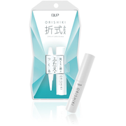 D - UP ORISHIKI 折式双眼皮胶水产品包装及胶水瓶身展示，蓝白配色设计。