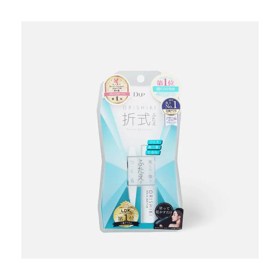 DUP ORISHIKI 折式双眼皮胶水 4ml 产品正面包装图，展示蓝白色调的吸塑包装及管身细节。