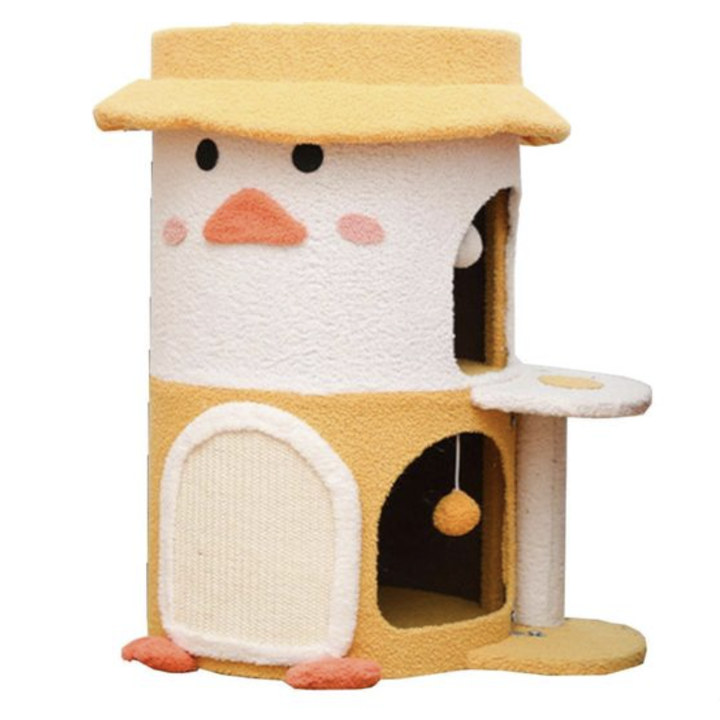 萌趣鸭鸭造型封闭式剑麻桶猫窝承重测试145斤人坐不塌