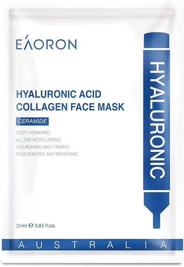 EAORON 水光针白面膜包装盒正面，展示品牌 Logo 与五片装规格信息