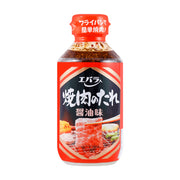 Ebara日本烧烤酱酱油味瓶装正面图，红色包装，展示了烤肉场景。