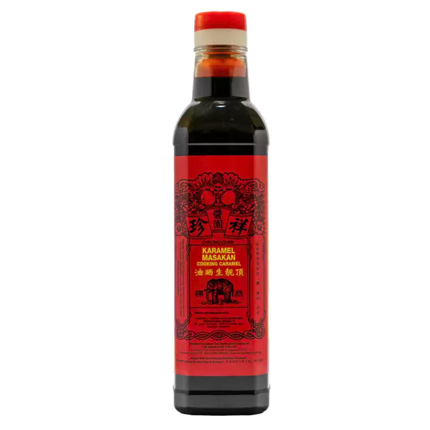 大象牌祥珍顶靓生晒油 375ml 瓶身正面图，马来西亚进口酱油膏