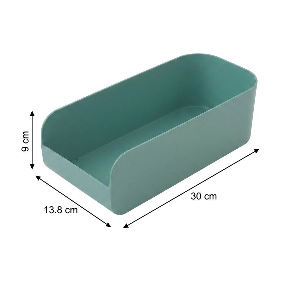 尤加利叶绿收纳盒尺寸示意图，标注长 30cm、宽 13.8cm、高 9cm。