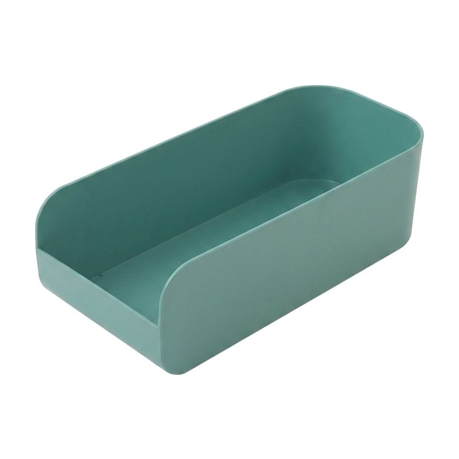 尤加利叶绿长方形冰箱收纳盒白底主图，展示简约无盖设计和内部空间。