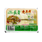 长青老豆腐900g包装正面图，显示北方风味、澳洲制造标识及烹饪建议图示