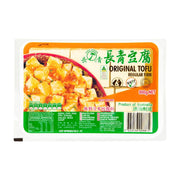 长青豆腐900g家庭装正面包装图，显示品牌标志、产品名称、麻婆豆腐烹饪建议图及澳洲制造标识。