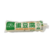 长青牌蛋豆腐150g包装图，白色背景，包装上印有绿色的蛋豆腐中文字样及Silken Egg Tofu英文字样。