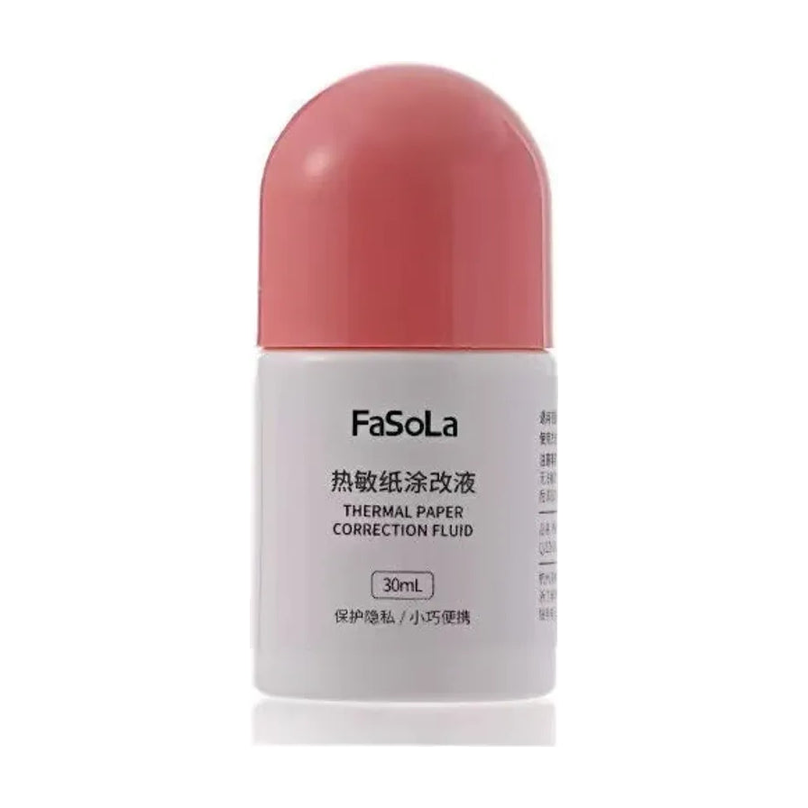 FaSoLa 热敏纸涂改液瓶身正面，粉色瓶盖，标注 30mL