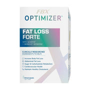 FBX Optimizer Fat Loss Forte 膳食补充剂包装盒正面，标注含有 Sinetrol 和 Berbevis 成分，支持减脂及糖碳代谢。