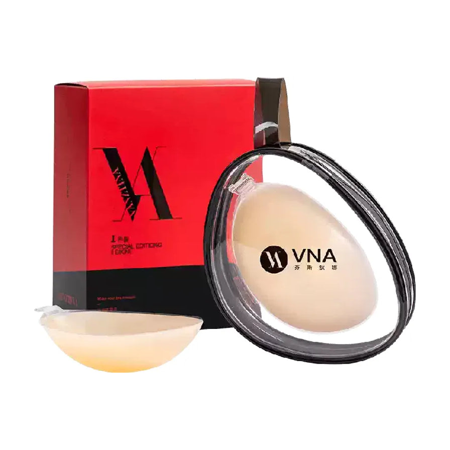 芬斯狄娜硅胶文胸贴产品包装展示，包含红色礼盒、透明收纳盒及单片文胸贴。