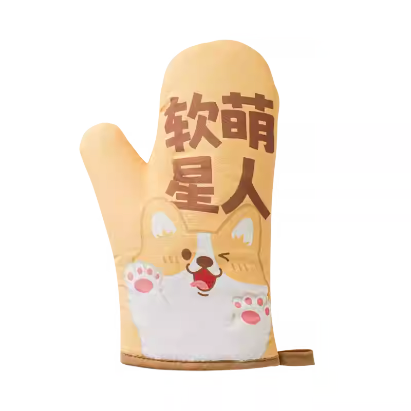 厨房防烫手套单只 柯基犬 2 指款 3 层加厚加大防滑防烫手套