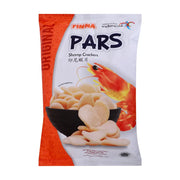 Finna Pars 印尼虾片原味 70g 包装正面图，白色背景，包装袋上印有大虾图案和装在黑色碗里的酥脆虾片。