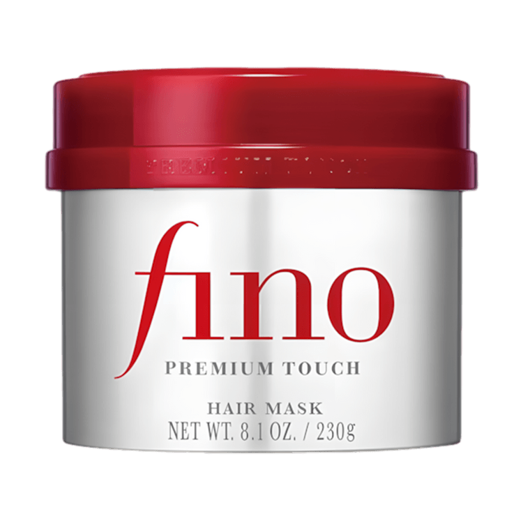 Fino Premium Touch 红色发膜罐装正面图，白色瓶身配红色盖子