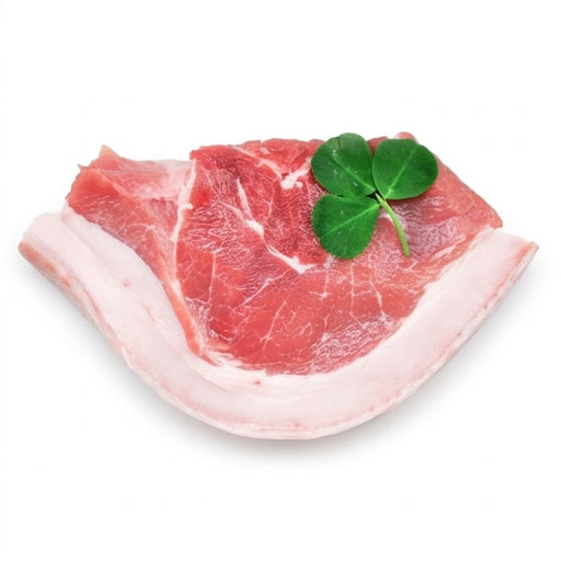 澳洲现切新鲜猪腿心肉特写，肉质紧实纹理清晰，适合切片爆炒或炖汤。