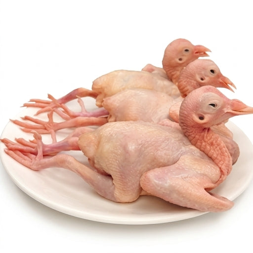 处理干净的整只生鲜乳鸽，肉质紧实，适合炖汤、红烧或火锅。