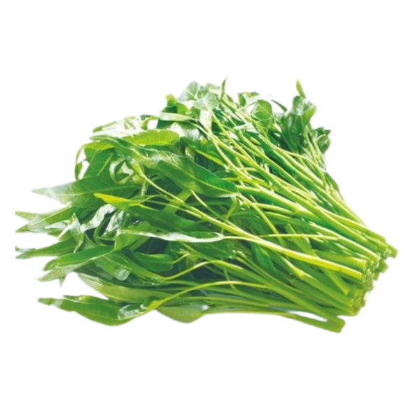 一把新鲜翠绿的通菜，茎秆嫩滑爽脆，适合清炒或火锅食用。