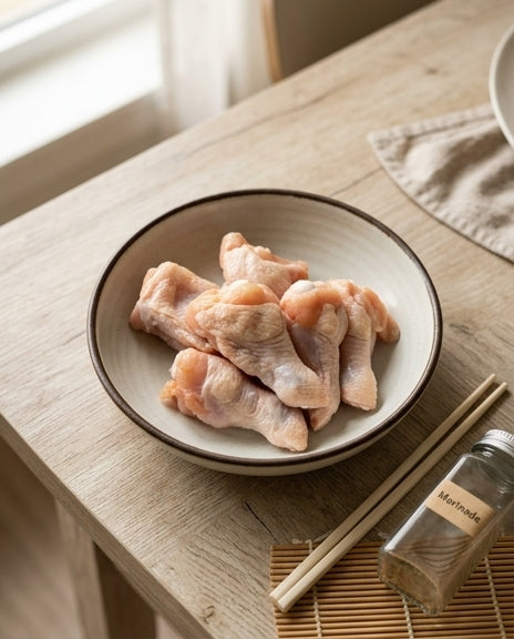 冷冻小鸡腿侧面展示图，清晰可见 500g 规格与产品标签细节