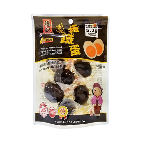 福记香铁蛋产品图，展示紧实 Q 弹的黑色小个卤蛋