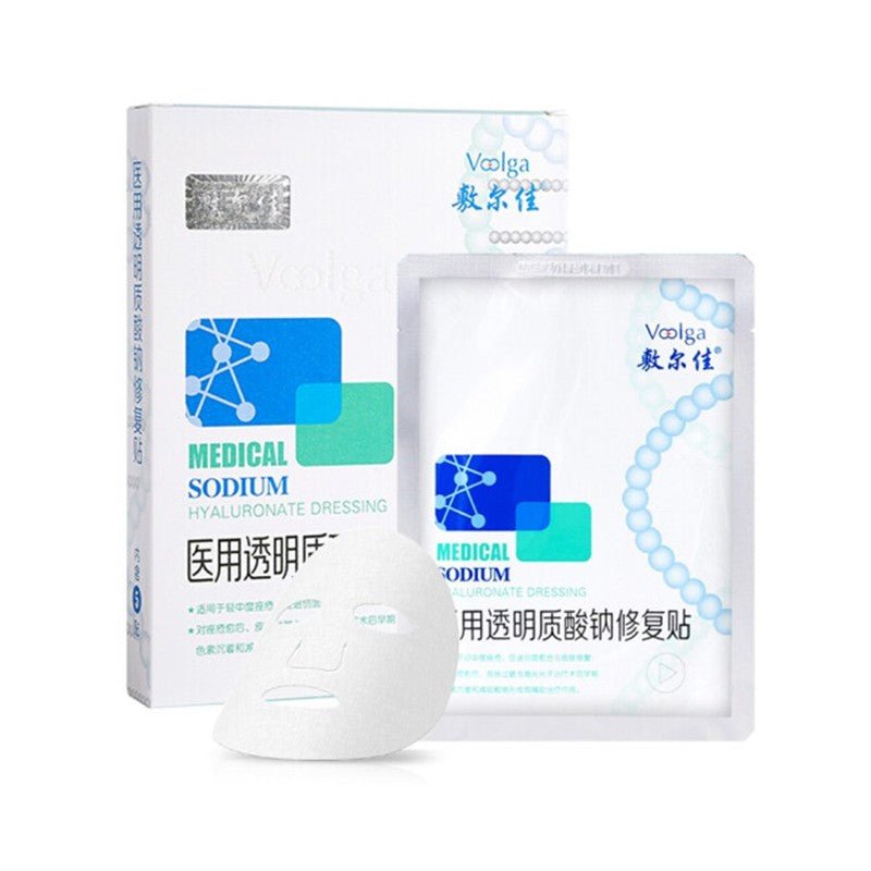 敷尔佳白膜单片面膜纸展开平铺图，展示精华液质地与膜布纹理