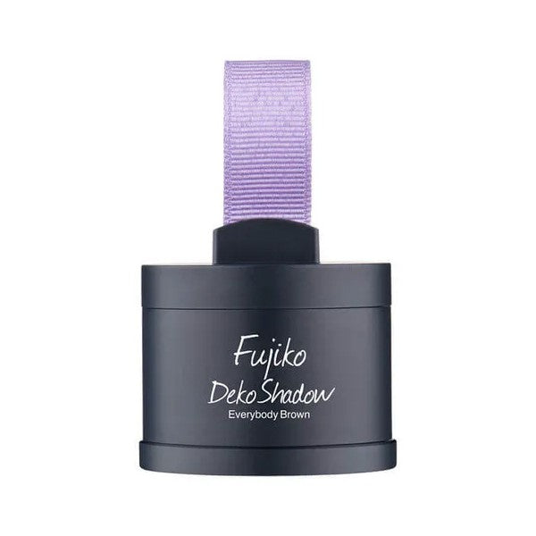 Fujiko 发际线修饰粉产品特写，展示打开盖子后的紫色海绵涂抹头细节。