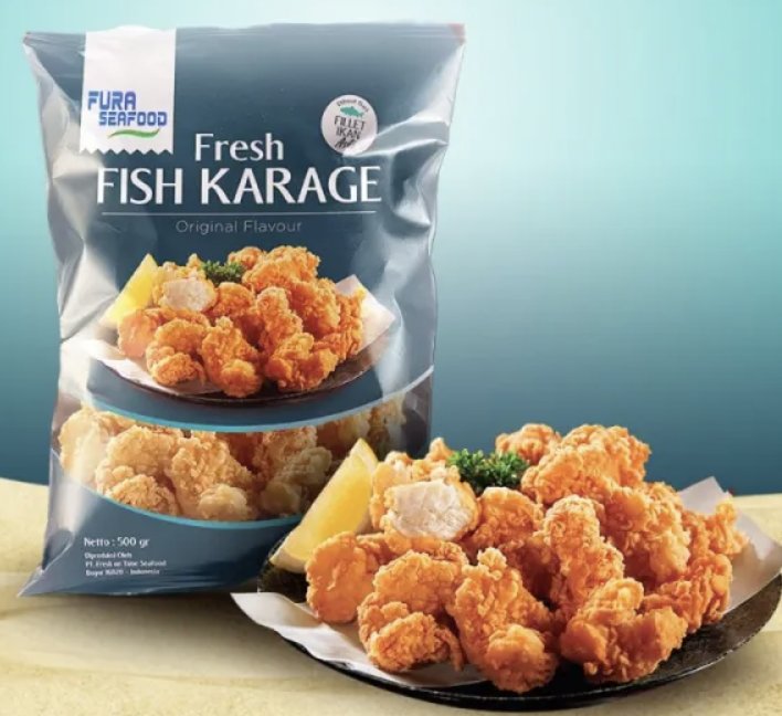 Fura Seafood 印尼香酥炸鱼块原味包装正面图，500g 冷冻食品袋装展示