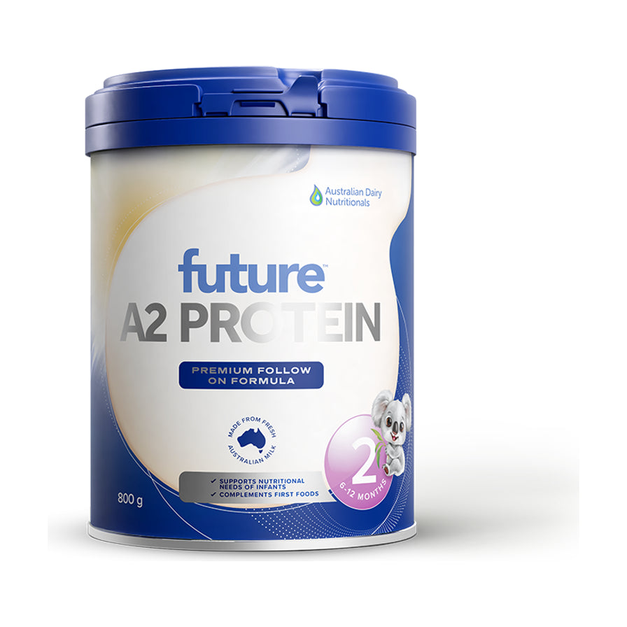 Future A2 Protein 2段婴儿配方奶粉 800g 罐装正面图，带有考拉图案和紫色2段标识。