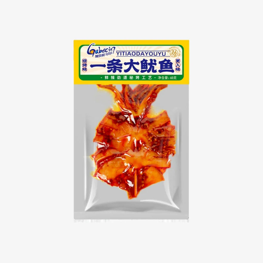 加贝鲜一条大鱿鱼烧烤味单包装正面展示图
