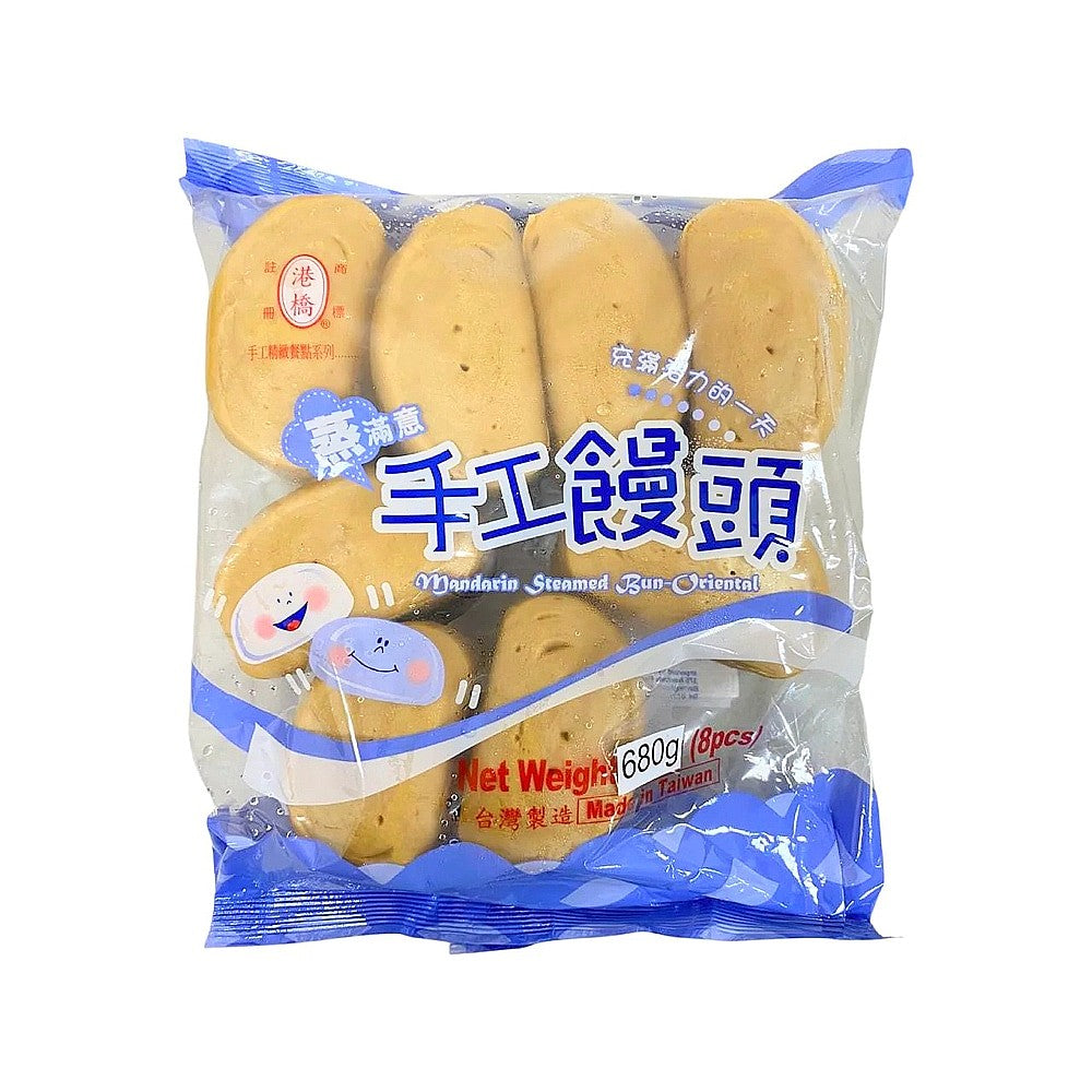 港桥手工馒头 680g 家庭装正面包装图，白色袋身印有品牌与产品名称