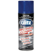 Glitz 重油污清洁剂 400g 喷雾罐正面图，用于清洁烤箱和烧烤架