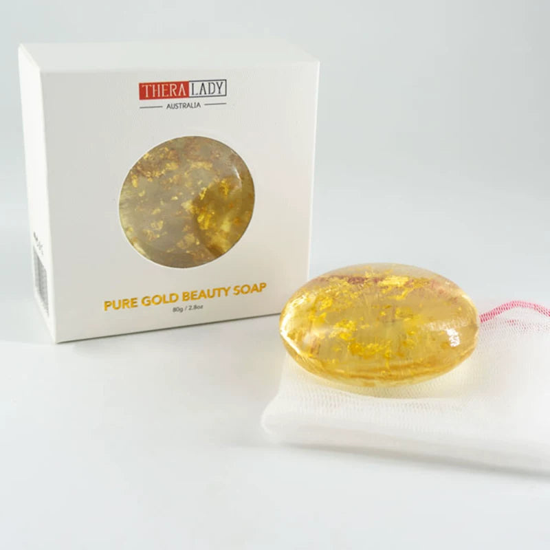 金箔洁面皂质地特写，展示皂体表面的金箔微粒与细腻纹理