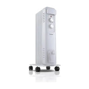 Goldair 白色 1000W 暖风机，采用简约立式设计，配有温控旋钮和底部移动滑轮。