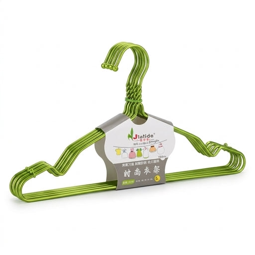 草绿色纳米防滑铁衣架产品图，展示扭花结构和加粗铁芯细节